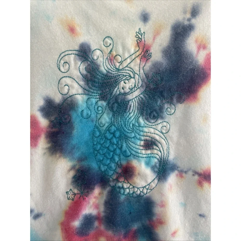 Vintage Y2K Tie Die Embroidered Mermaid Tank Long Lean Fitted Stretch Whimsy L
